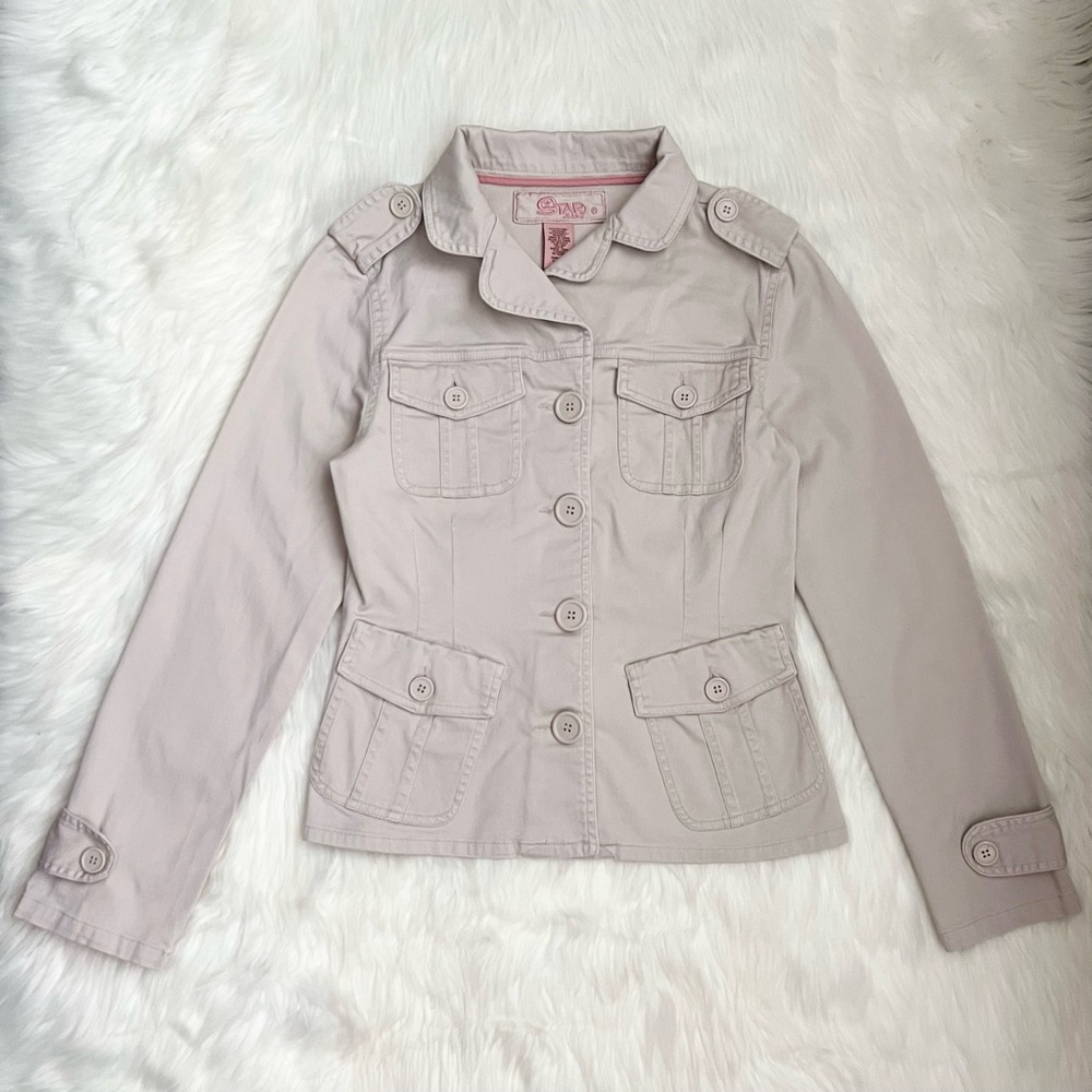 Star Jeans Y2K Cream Lightweight Button Up Fitted Long Sleeve Jacket